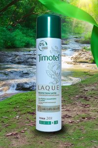 Laque Timotei Shooting photo pour présenter la laque Timotei aux huiles essentielles naturelles